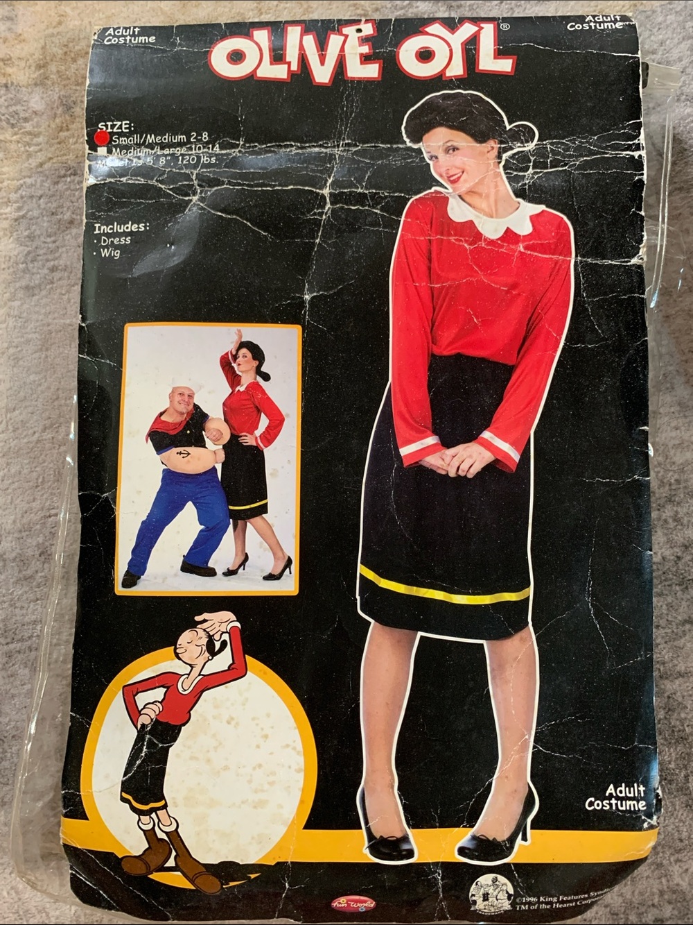 Olive Oyl Costume Dress with Wig - Red Top & Black Skirt with Yellow Trim